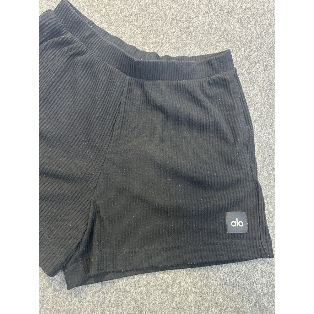 Alo Yoga Muse Ribbed Shorts Knit Black Large Workout Athletic Lounge Gym *Flawed - Picture 5 of 16
